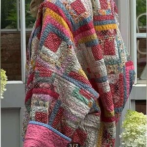 Shein Women’s Floral Color Block Lapel Winter Jacket